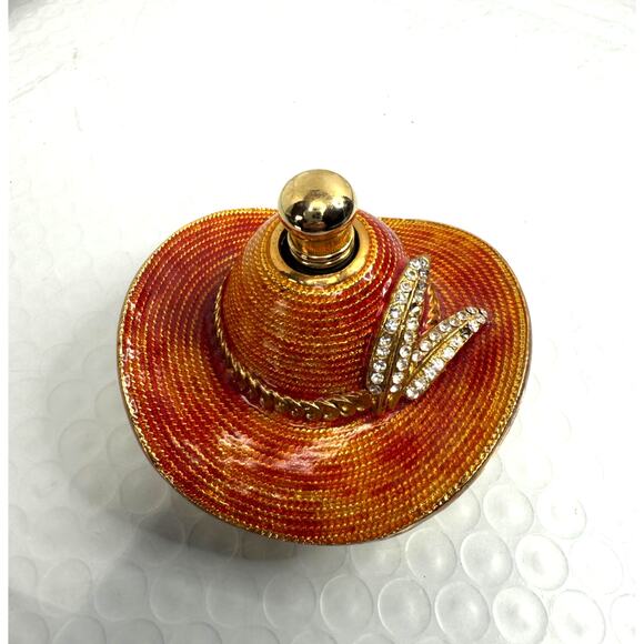 Red Hat Lady Society Cloisonne Brass Perfume Bottle Enamel Rhinestones - Picture 1 of 4